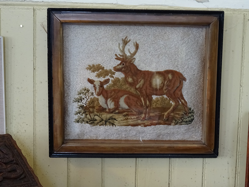 19th Century Woolwork and Tapestry Picture of Stag and Hind